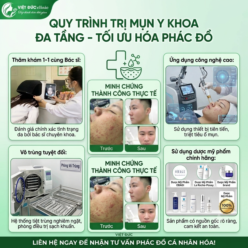 Trị mụn da liễu Việt Đức chuẩn y khoa và tối ưu hóa phác đồ 